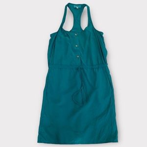 Whitley Kros Women’s Dress Size 4 100% Silk Halter Mini Teal Designer Luxury